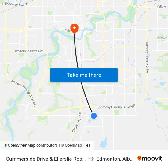 Summerside Drive & Ellerslie Road SW to Edmonton, Alberta map
