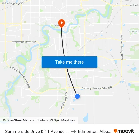 Summerside Drive & 11 Avenue SW to Edmonton, Alberta map