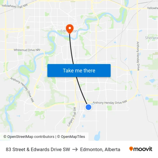 83 Street & Edwards Drive SW to Edmonton, Alberta map