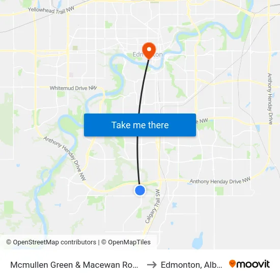 Mcmullen Green & Macewan Road SW to Edmonton, Alberta map