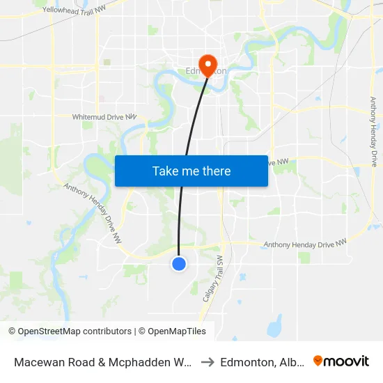 Macewan Road & Mcphadden Way SW to Edmonton, Alberta map