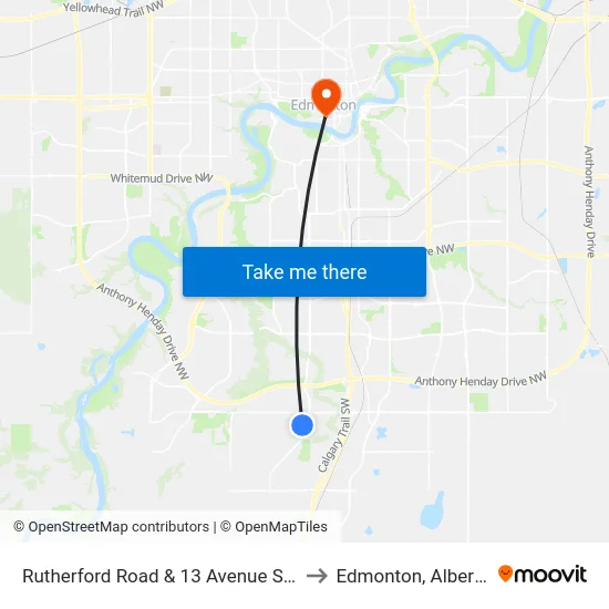 Rutherford Road & 13 Avenue SW to Edmonton, Alberta map