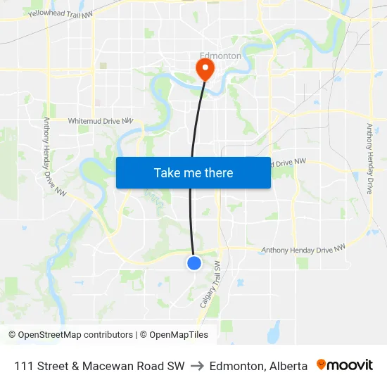 111 Street & Macewan Road SW to Edmonton, Alberta map