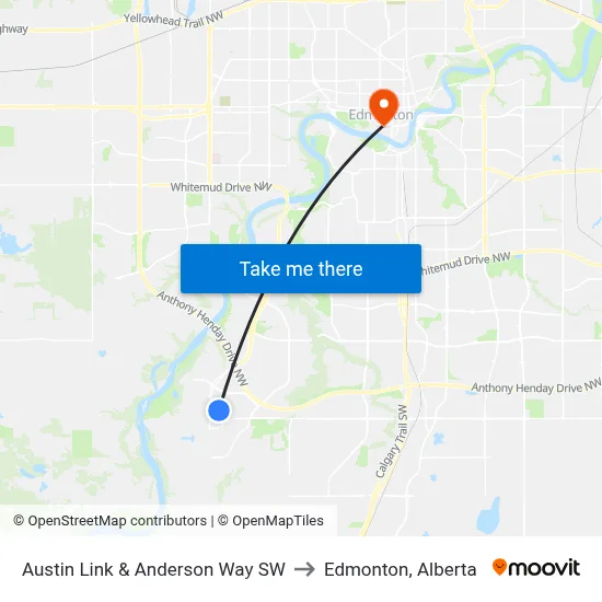 Austin Link & Anderson Way SW to Edmonton, Alberta map
