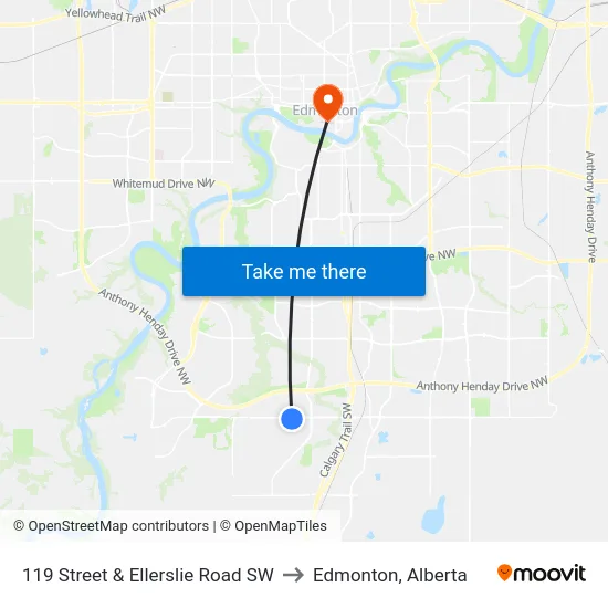 119 Street & Ellerslie Road SW to Edmonton, Alberta map