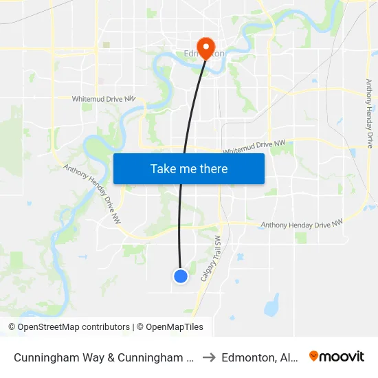 Cunningham Way & Cunningham Way SW to Edmonton, Alberta map