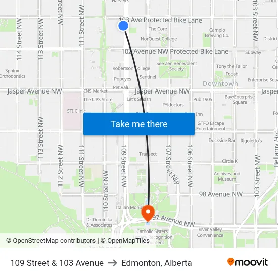109 Street & 103 Avenue to Edmonton, Alberta map