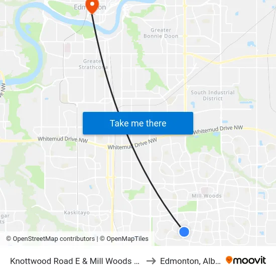 Knottwood Road E & Mill Woods Road S to Edmonton, Alberta map