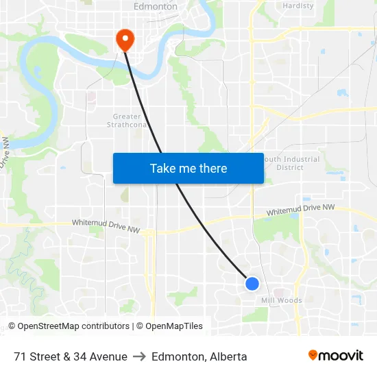 71 Street & 34 Avenue to Edmonton, Alberta map