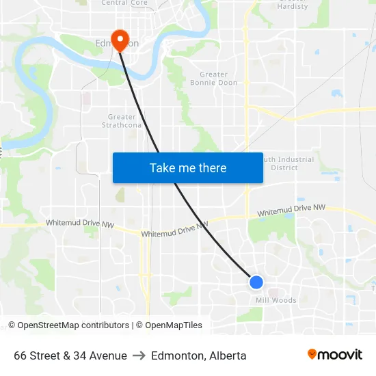 66 Street & 34 Avenue to Edmonton, Alberta map
