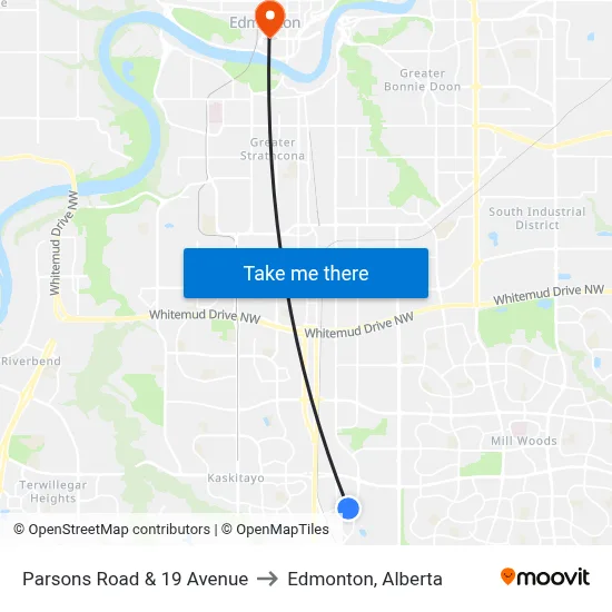 Parsons Road & 19 Avenue to Edmonton, Alberta map