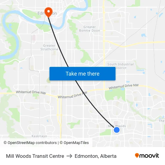 Mill Woods Transit Centre to Edmonton, Alberta map
