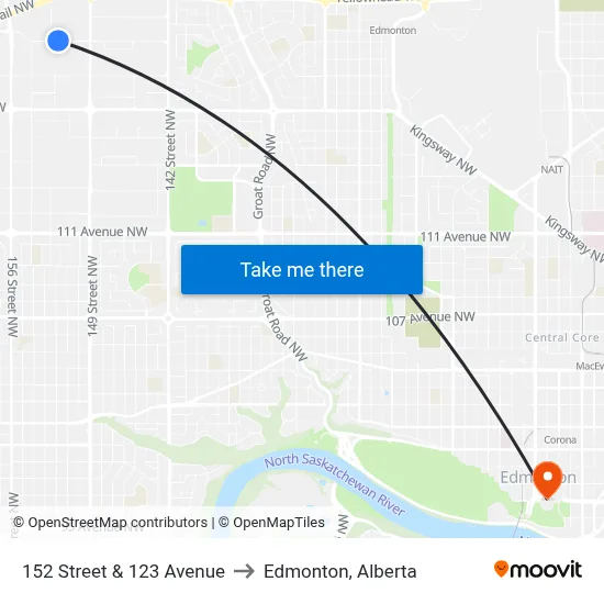 152 Street & 123 Avenue to Edmonton, Alberta map