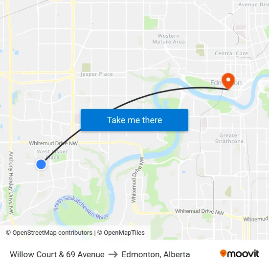 Willow Court & 69 Avenue to Edmonton, Alberta map