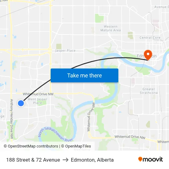188 Street & 72 Avenue to Edmonton, Alberta map