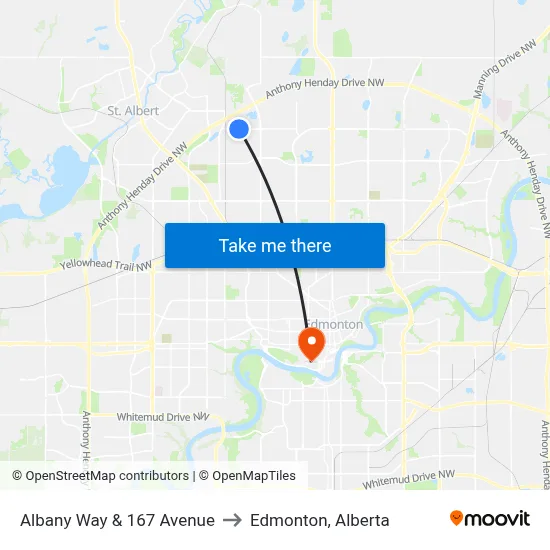 Albany Way & 167 Avenue to Edmonton, Alberta map