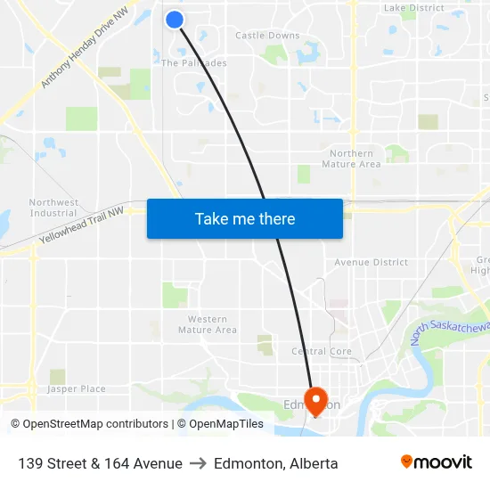 139 Street & 164 Avenue to Edmonton, Alberta map