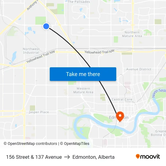 156 Street & 137 Avenue to Edmonton, Alberta map