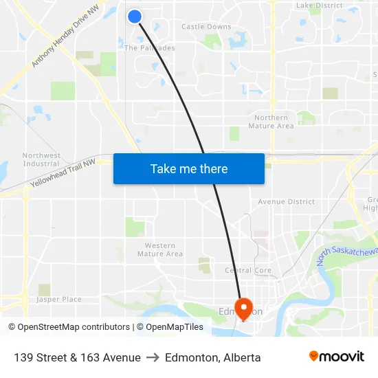 139 Street & 163 Avenue to Edmonton, Alberta map