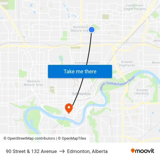 90 Street & 132 Avenue to Edmonton, Alberta map