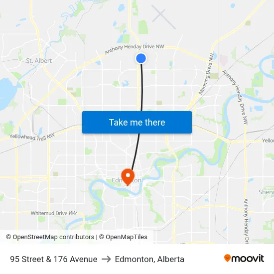 95 Street & 176 Avenue to Edmonton, Alberta map
