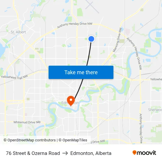 76 Street & Ozerna Road to Edmonton, Alberta map