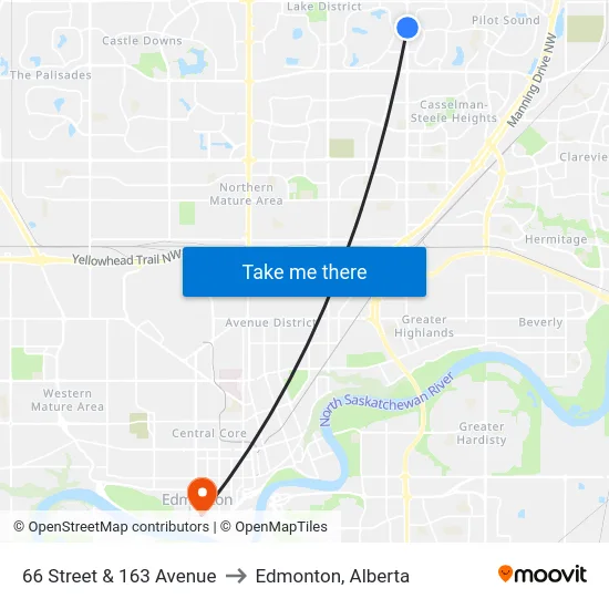 66 Street & 163 Avenue to Edmonton, Alberta map