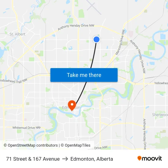 71 Street & 167 Avenue to Edmonton, Alberta map