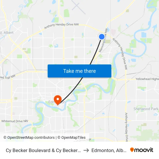 Cy Becker Boulevard & Cy Becker Drive to Edmonton, Alberta map