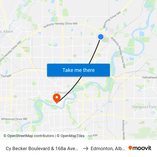 Cy Becker Boulevard & 168a Avenue Sb to Edmonton, Alberta map