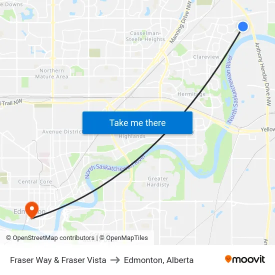 Fraser Way & Fraser Vista to Edmonton, Alberta map