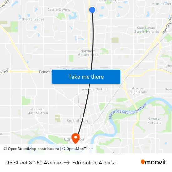 95 Street & 160 Avenue to Edmonton, Alberta map