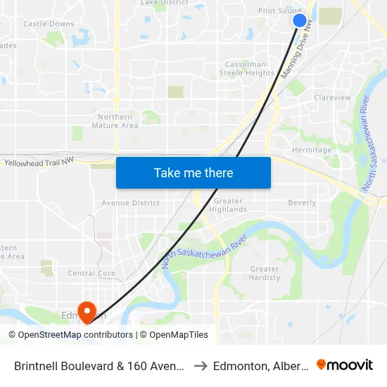 Brintnell Boulevard & 160 Avenue to Edmonton, Alberta map
