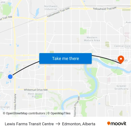 Lewis Farms Transit Centre to Edmonton, Alberta map