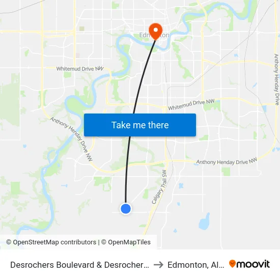 Desrochers Boulevard & Desrochers Gate SW to Edmonton, Alberta map