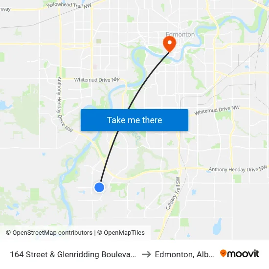 164 Street & Glenridding Boulevard SW to Edmonton, Alberta map