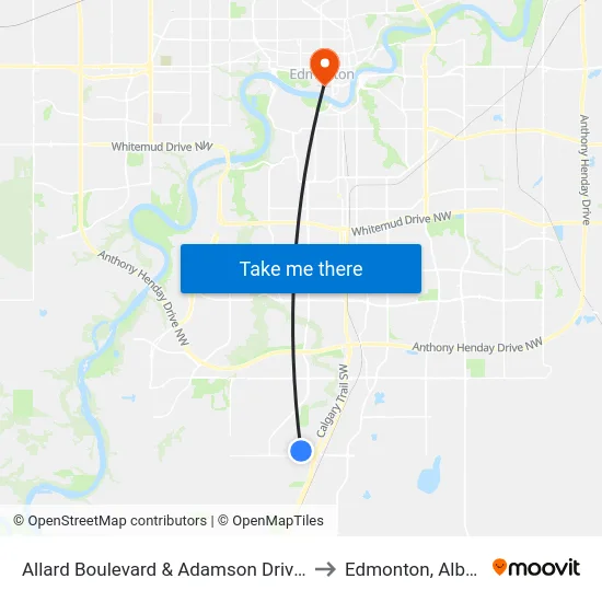 Allard Boulevard & Adamson Drive SW to Edmonton, Alberta map