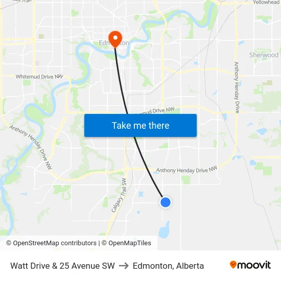 Watt Drive & 25 Avenue SW to Edmonton, Alberta map