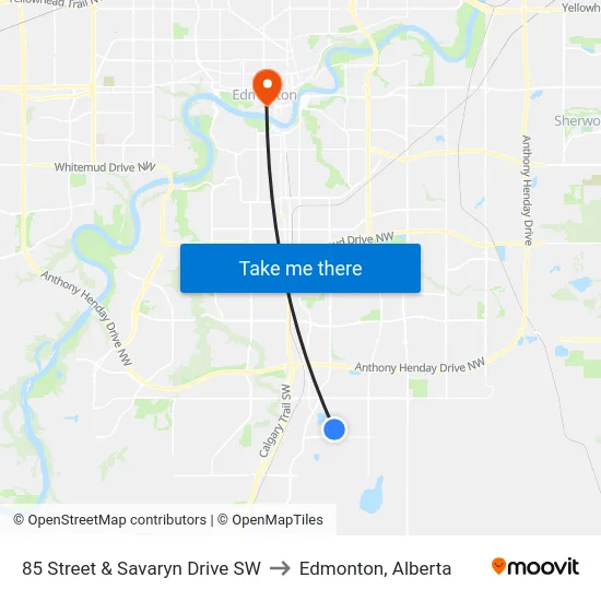 85 Street & Savaryn Drive SW to Edmonton, Alberta map