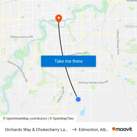 Orchards Way & Chokecherry Lane SW to Edmonton, Alberta map