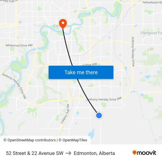52 Street & 22 Avenue SW to Edmonton, Alberta map