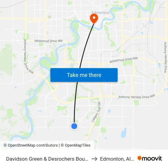 Davidson Green & Desrochers Boulevard SW to Edmonton, Alberta map