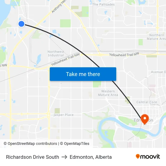 Richardson Drive South to Edmonton, Alberta map