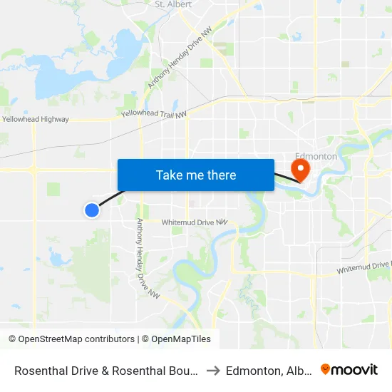 Rosenthal Drive & Rosenthal Boulevard to Edmonton, Alberta map