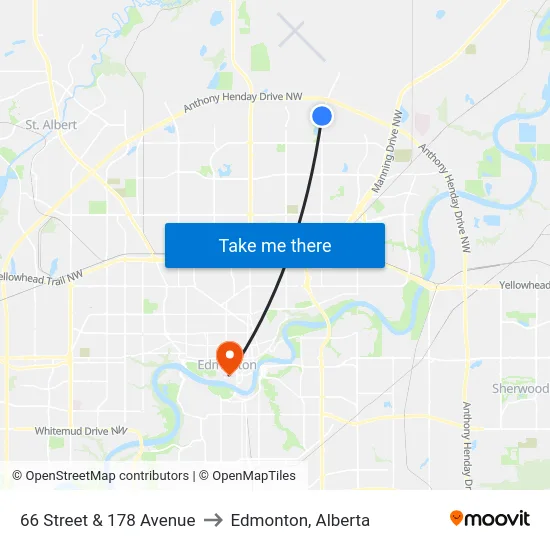 66 Street & 178 Avenue to Edmonton, Alberta map