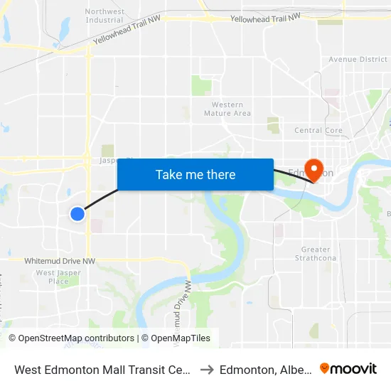 West Edmonton Mall Transit Centre to Edmonton, Alberta map