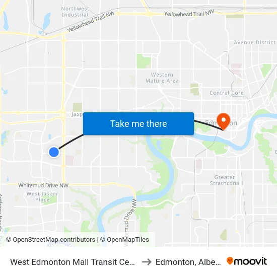 West Edmonton Mall Transit Centre to Edmonton, Alberta map