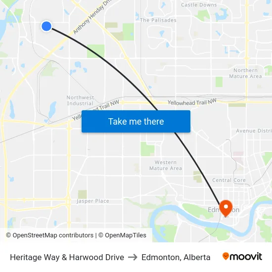 Heritage Way & Harwood Drive to Edmonton, Alberta map