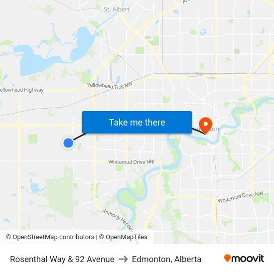 Rosenthal Way & 92 Avenue to Edmonton, Alberta map