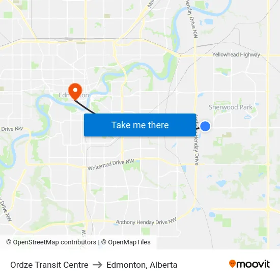 Ordze Transit Centre to Edmonton, Alberta map